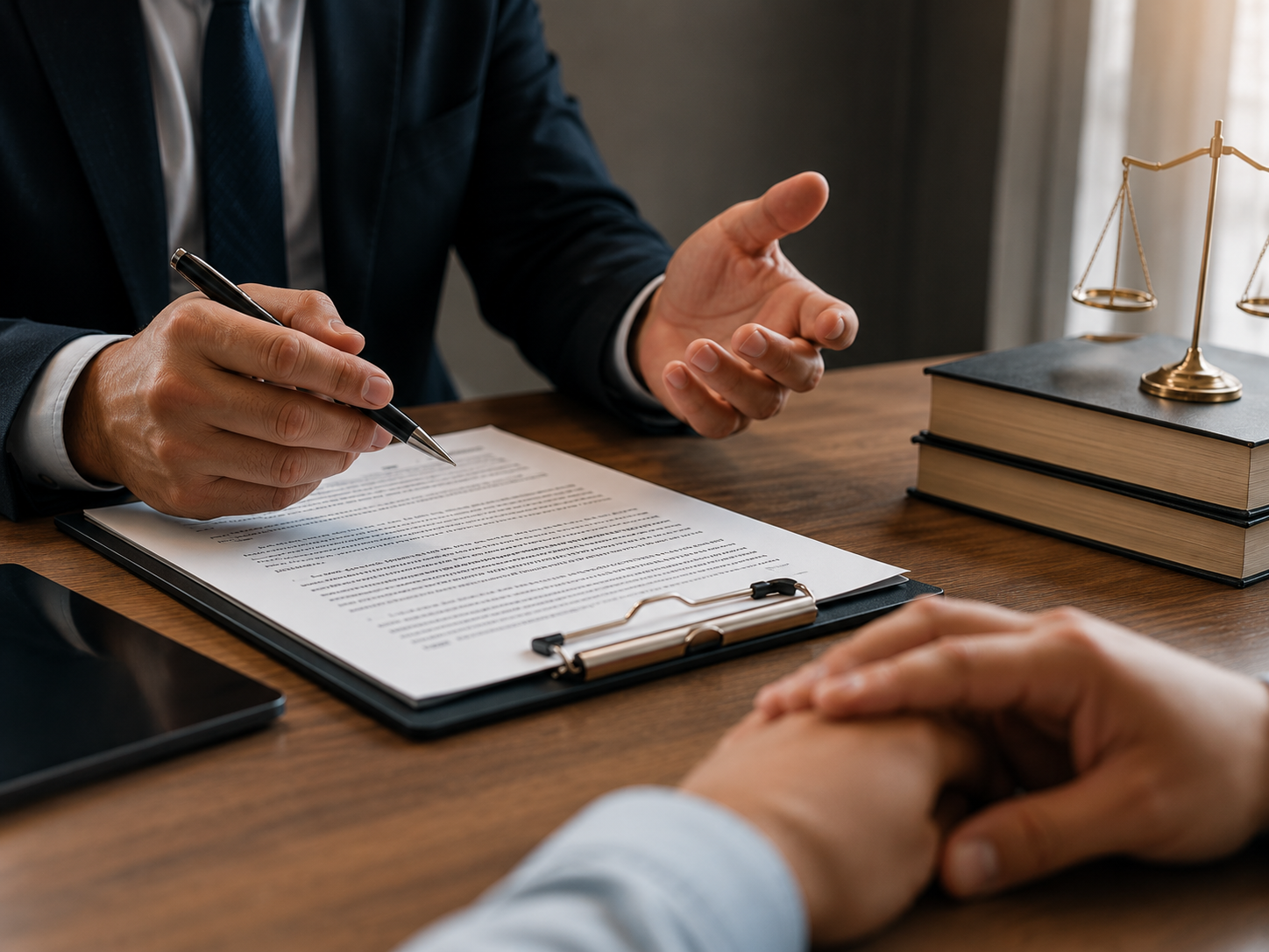 Paralegal reviewing documents while building a criminal summary defence strategy