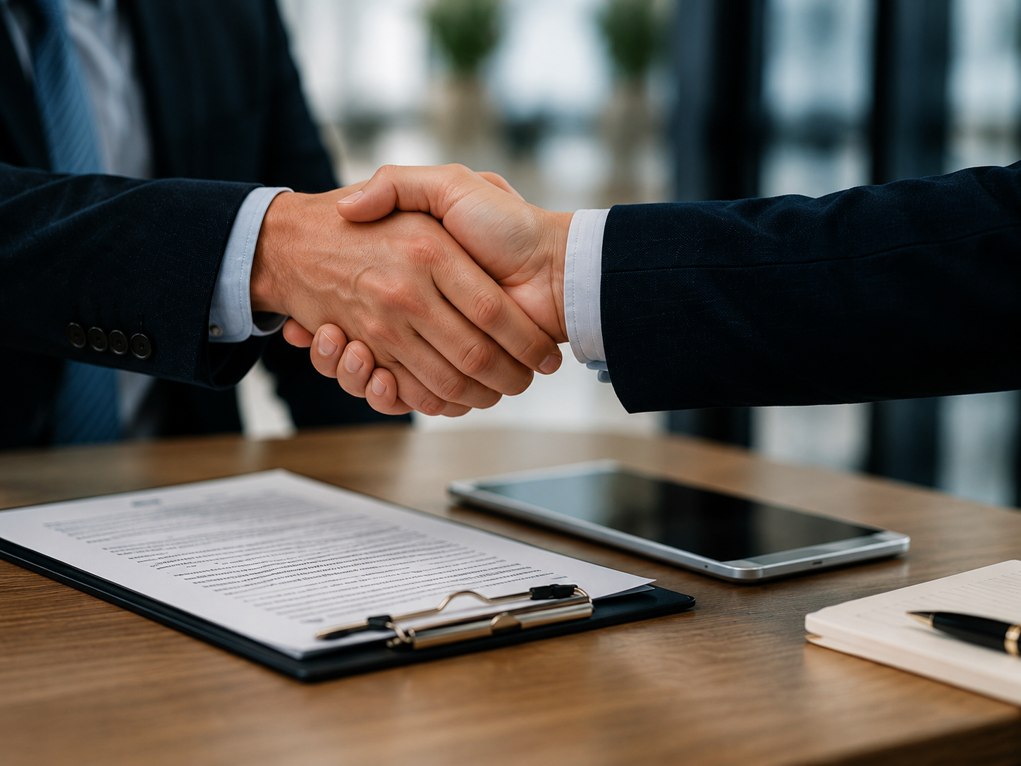 Professional handshake during a criminal summary matter consultation