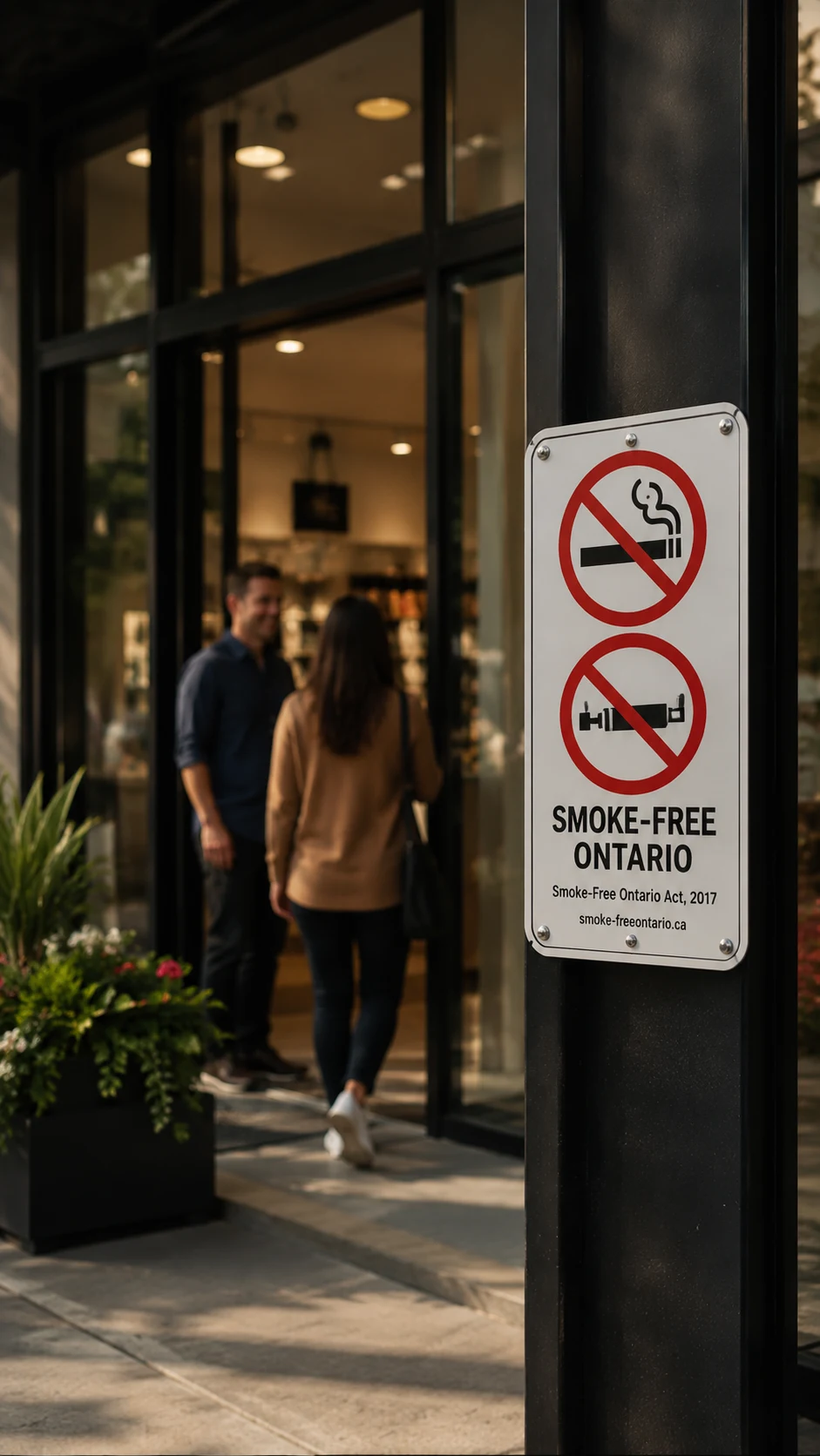 Smoke-Free Ontario signage outside a retail business entrance