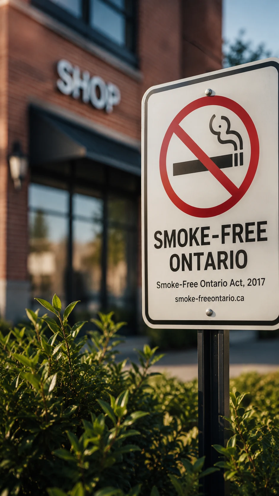 Smoke-Free Ontario sign outside an Ontario retail shop
